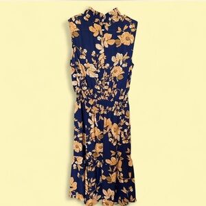 Nanette Lepore Navy and Gold Floral Midi Dress